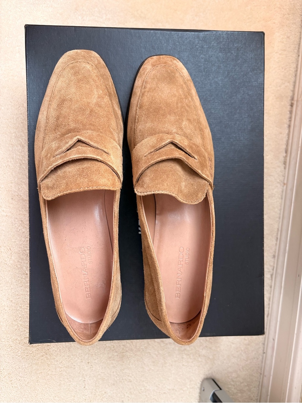 Bernardo Camel Suede Penny Loafers